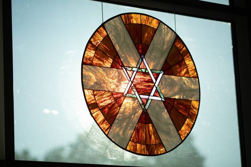 stained glass Beth Shalom social hall